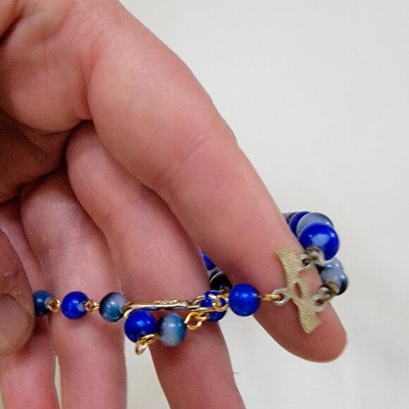 Vintage Double Strand Blue And Gray Beaded Necklace With Graduated Round Beads - Picture 7 of 10